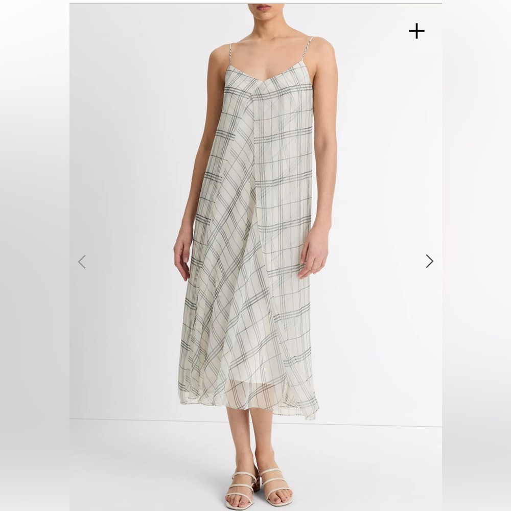 Vince Plaid Sheer Panel Dress in Medium